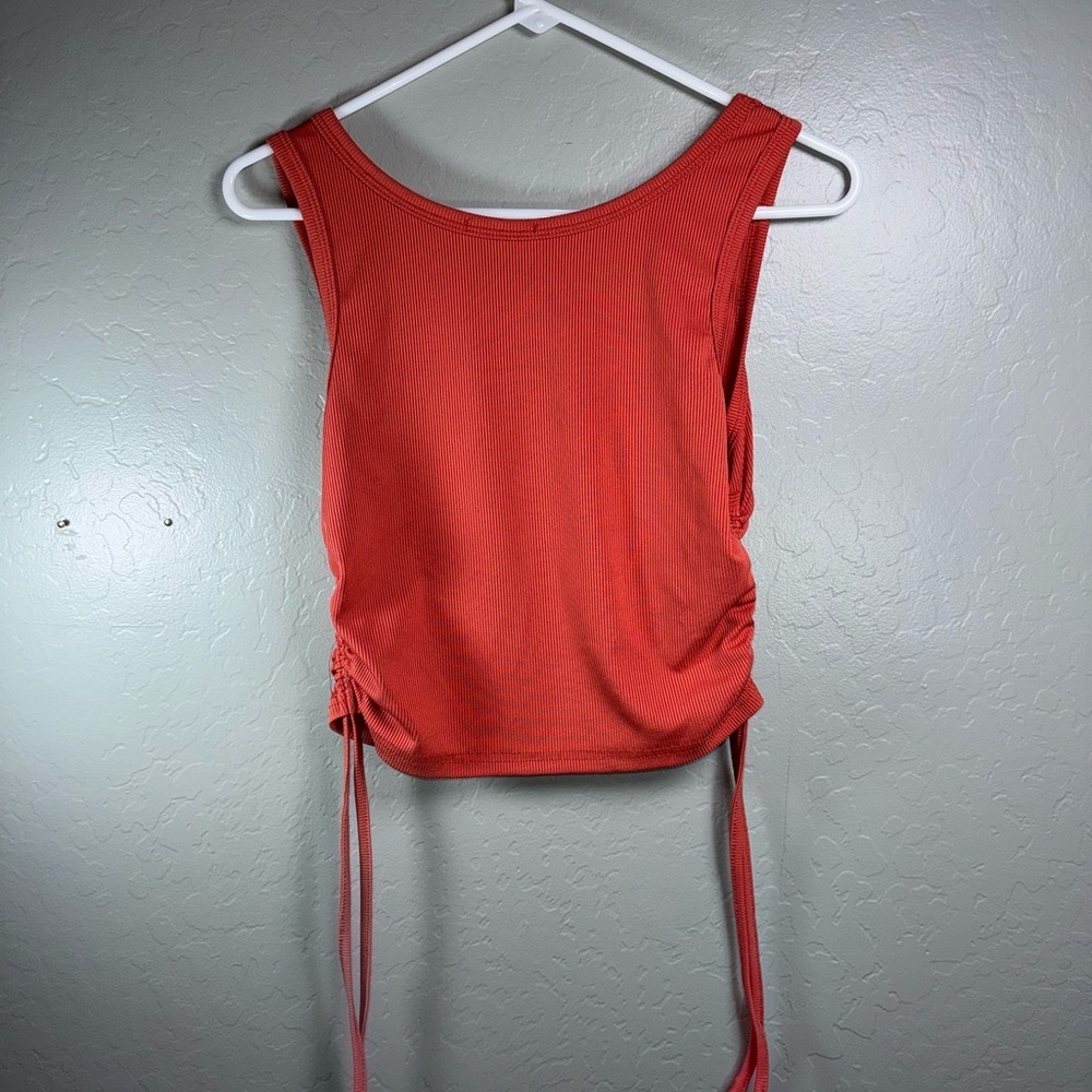 EKOUAER Ruched Ribbed Crop Tank Red Adjustable Drawstring Top - Picture 4 of 4